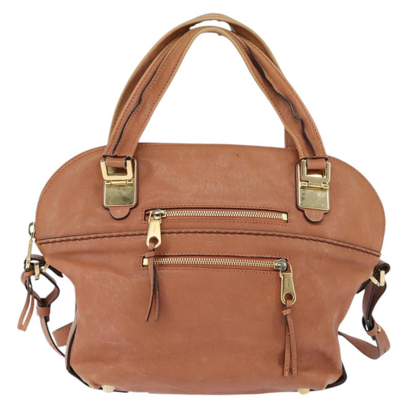 Chloe Angie Handtasche Leder 2-Wege Braun Gold Authentisch 150382