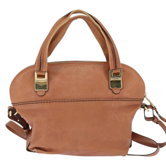 Chloe Angie Hand Bag Leather 2way Brown Gold Auth 150382