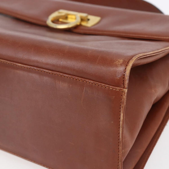 Salvatore Ferragamo Gancini Hand Bag Leather Brown Gold Auth 150384
