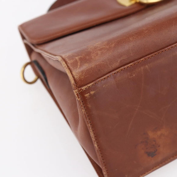 Salvatore Ferragamo Gancini Hand Bag Leather Brown Gold Auth 150384