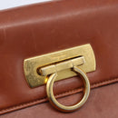Salvatore Ferragamo Gancini Hand Bag Leather Brown Gold Auth 150384-17