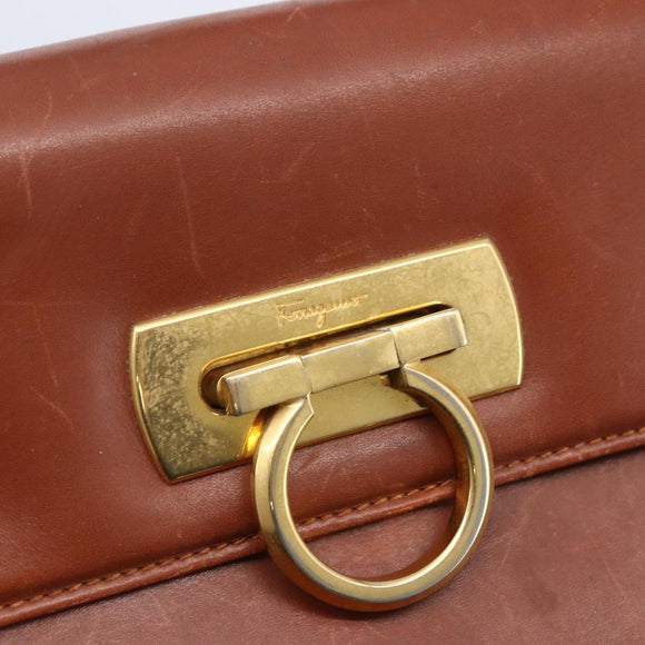 Salvatore Ferragamo Gancini Hand Bag Leather Brown Gold Auth 150384