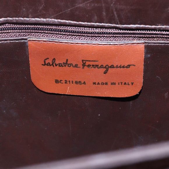 Salvatore Ferragamo Gancini Hand Bag Leather Brown Gold Auth 150384