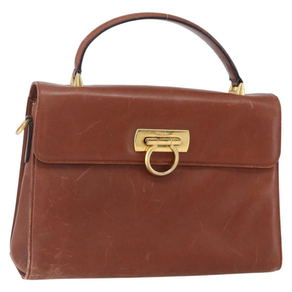 Salvatore Ferragamo Gancini Handtasche Leder Braun Gold Original 150384