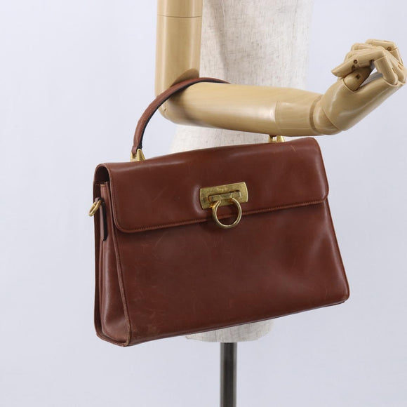 Salvatore Ferragamo Gancini Handtasche Leder Braun Gold Original 150384