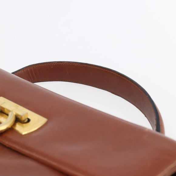 Salvatore Ferragamo Gancini Hand Bag Leather Brown Gold Auth 150384