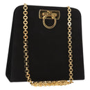 Salvatore Ferragamo Chain Gancini Shoulder Bag Suede Black Gold Auth 150385-1
