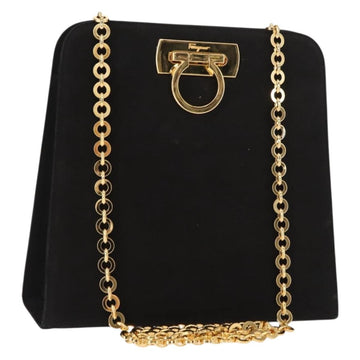 Salvatore Ferragamo Chain Gancini Shoulder Bag Suede Black Gold Auth 150385