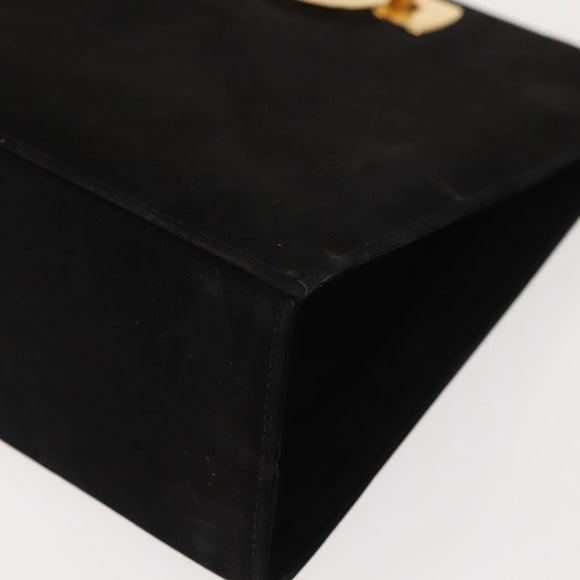 Salvatore Ferragamo Chain Gancini Shoulder Bag Suede Black Gold Auth 150385