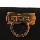 Salvatore Ferragamo Chain Gancini Shoulder Bag Suede Black Gold Auth 150385-10