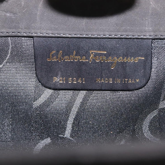 Salvatore Ferragamo Chain Gancini Shoulder Bag Suede Black Gold Auth 150385