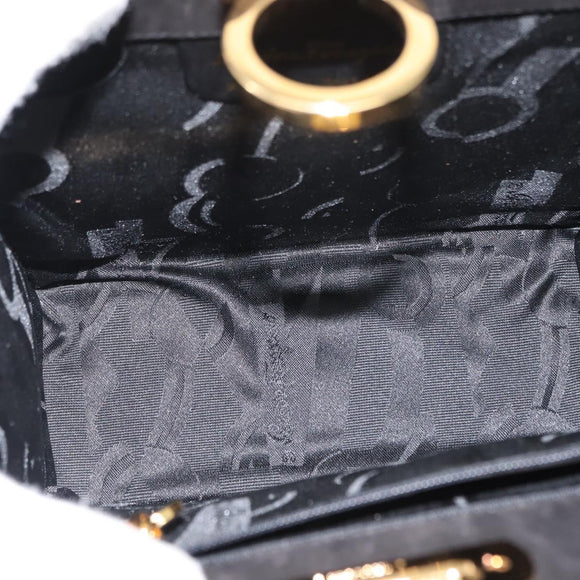 Salvatore Ferragamo Chain Gancini Shoulder Bag Suede Black Gold Auth 150385