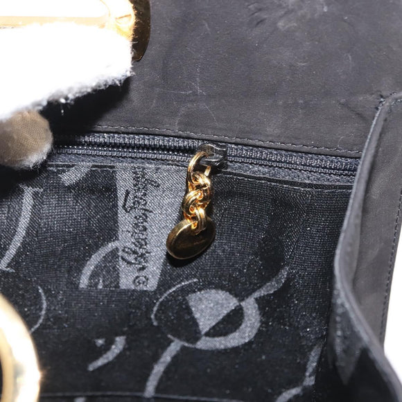 Salvatore Ferragamo Chain Gancini Shoulder Bag Suede Black Gold Auth 150385