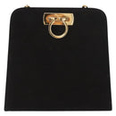 Salvatore Ferragamo Chain Gancini Shoulder Bag Suede Black Gold Auth 150385-13