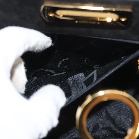 Salvatore Ferragamo Chain Gancini Shoulder Bag Suede Black Gold Auth 150385