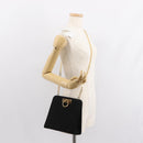 Salvatore Ferragamo Chain Gancini Shoulder Bag Suede Black Gold Auth 150385-21