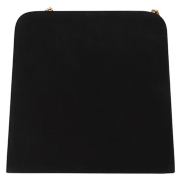 Salvatore Ferragamo Chain Gancini Shoulder Bag Suede Black Gold Auth 150385 - 0