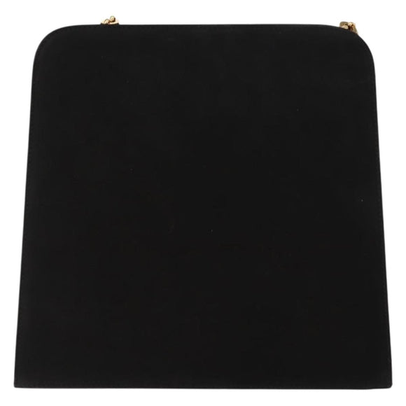 Salvatore Ferragamo Chain Gancini Shoulder Bag Suede Black Gold Auth 150385