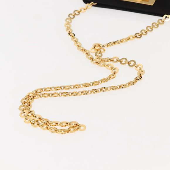 Salvatore Ferragamo Chain Gancini Shoulder Bag Suede Black Gold Auth 150385