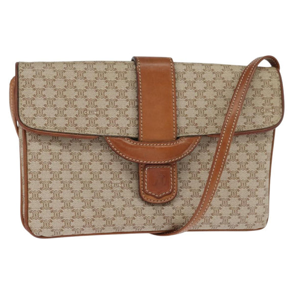 CELINE Macadam Canvas Shoulder Bag PVC Beige Gold Auth 150387