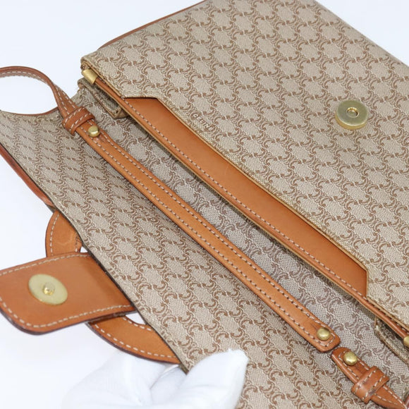 CELINE Macadam Canvas Shoulder Bag PVC Beige Gold Auth 150387