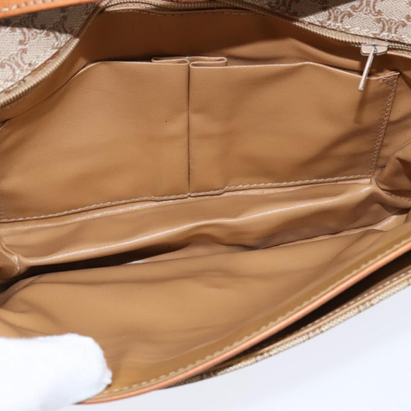 CELINE Macadam Canvas Shoulder Bag PVC Beige Gold Auth 150387