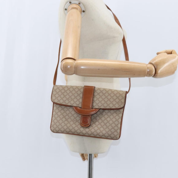 CELINE Macadam Canvas Shoulder Bag PVC Beige Gold Auth 150387