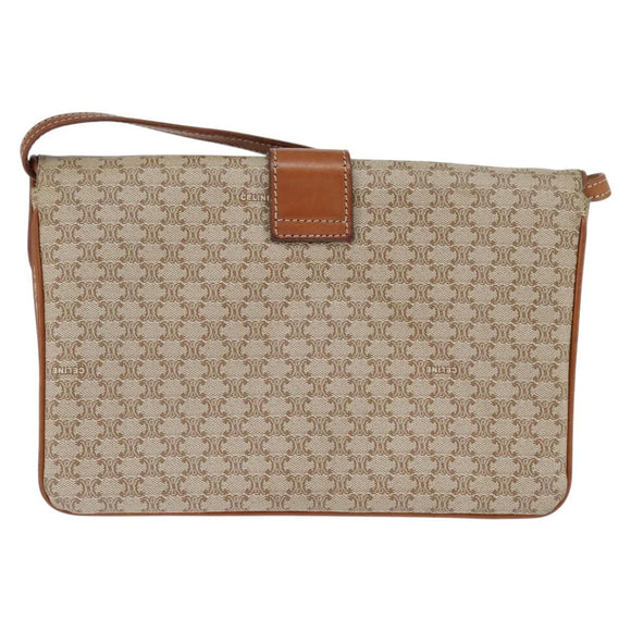 CELINE Macadam Canvas Shoulder Bag PVC Beige Gold Auth 150387