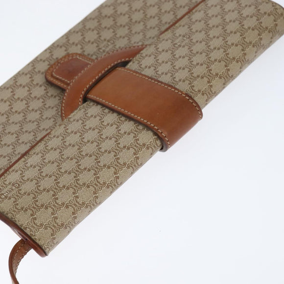 CELINE Macadam Canvas Shoulder Bag PVC Beige Gold Auth 150387