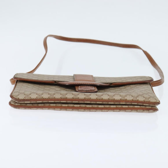 CELINE Macadam Canvas Shoulder Bag PVC Beige Gold Auth 150387