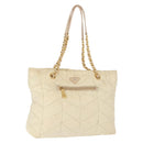 PRADA Chain Tote Bag Nylon Ivory Gold Auth 150390-1