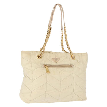 PRADA Chain Tote Bag Nylon Ivory Gold Auth 150390