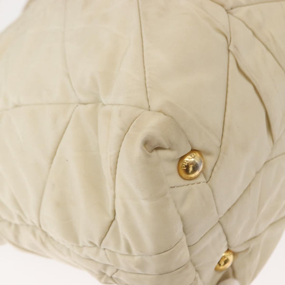 PRADA Chain Tote Bag Nylon Ivory Gold Auth 150390
