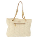 PRADA Chain Tote Bag Nylon Ivory Gold Auth 150390-13