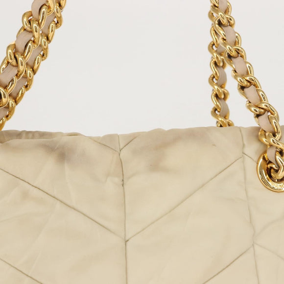 PRADA Chain Tote Bag Nylon Ivory Gold Auth 150390