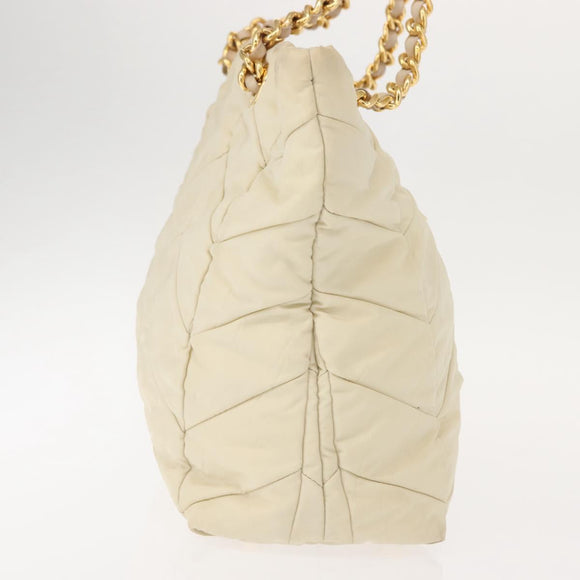PRADA Chain Tote Bag Nylon Ivory Gold Auth 150390