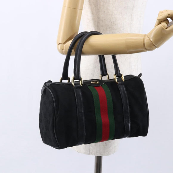 GUCCI GG Canvas Web Sherry Line Hand Bag Black Gold 012 3841 28 39 Auth 150392