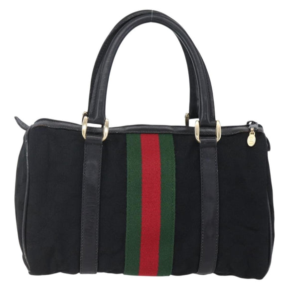 GUCCI GG Canvas Web Sherry Line Hand Bag Black Gold 012 3841 28 39 Auth 150392