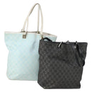 GUCCI GG Canvas Tote Bag 2 Set Light Blue Black Auth 150393-1