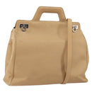 Salvatore Ferragamo Gancini Hand Bag Leather 2way Beige Silver Auth 150400-1