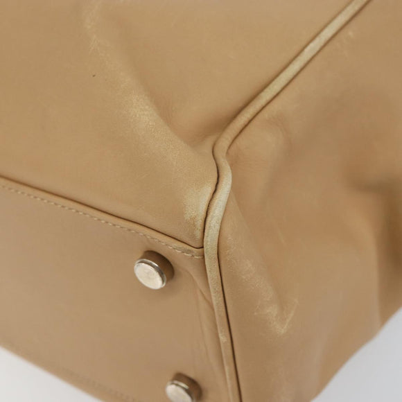 Salvatore Ferragamo Gancini Hand Bag Leather 2way Beige Silver Auth 150400