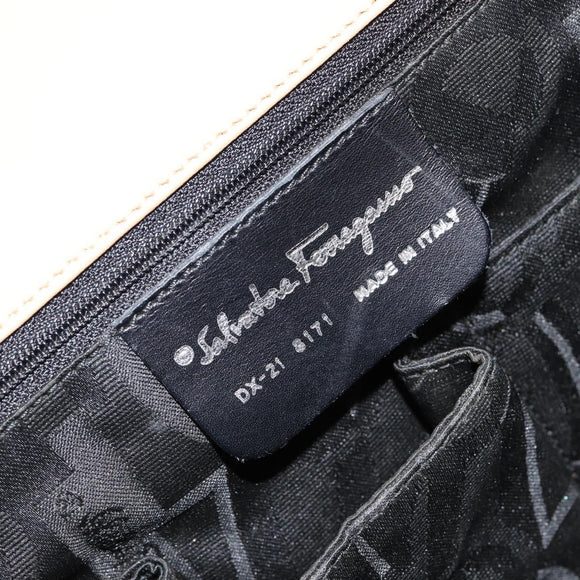 Salvatore Ferragamo Gancini Hand Bag Leather 2way Beige Silver Auth 150400