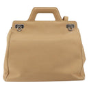 Salvatore Ferragamo Gancini Hand Bag Leather 2way Beige Silver Auth 150400-13