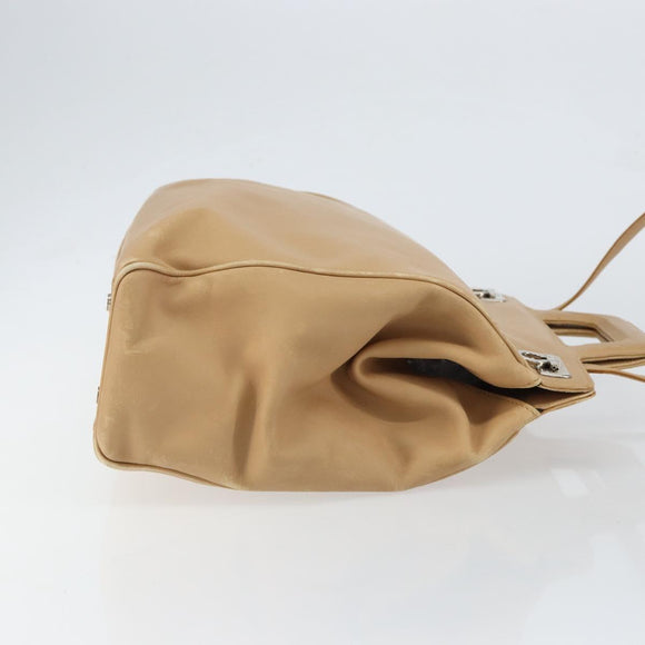 Salvatore Ferragamo Gancini Hand Bag Leather 2way Beige Silver Auth 150400