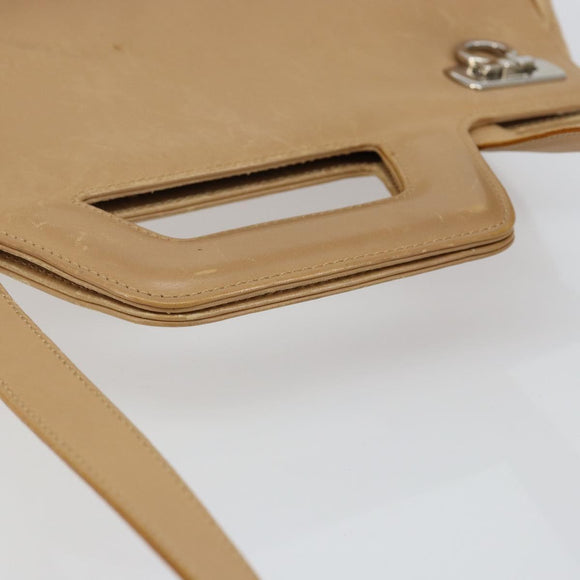 Salvatore Ferragamo Gancini Hand Bag Leather 2way Beige Silver Auth 150400