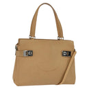 Salvatore Ferragamo Gancini Tote Bag Leather 2way Beige Gold Auth 150401-1