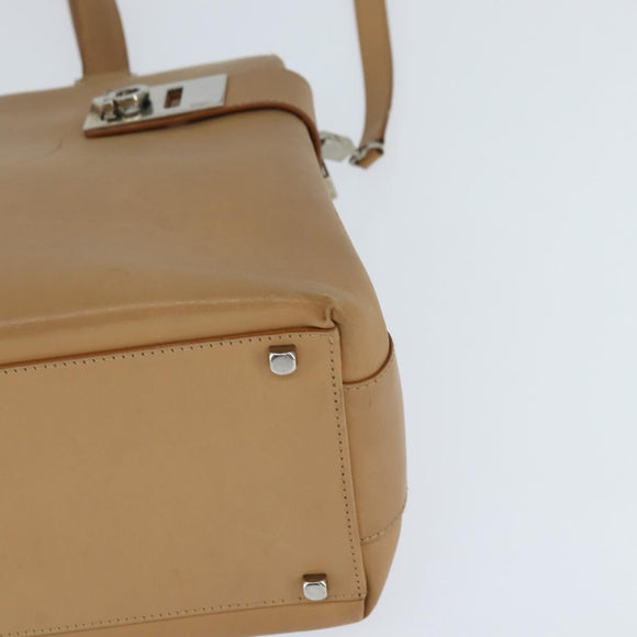 Salvatore Ferragamo Gancini Tote Bag Leather 2way Beige Gold Auth 150401