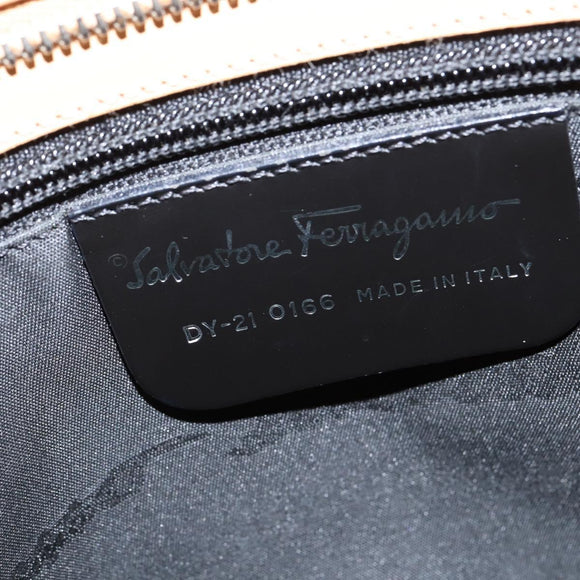 Salvatore Ferragamo Gancini Tote Bag Leather 2way Beige Gold Auth 150401