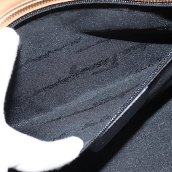 Salvatore Ferragamo Gancini Tote Bag Leather 2way Beige Gold Auth 150401