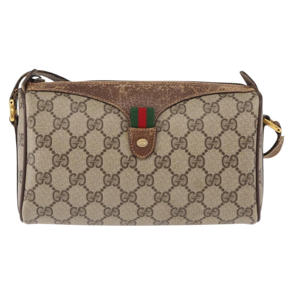 GUCCI GG Supreme Web Sherry Line Bag PVC Beige Gold 89 02 018 Auth 150405